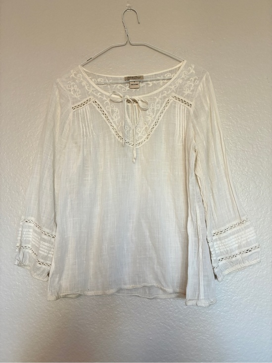 Lucky Brand Tops - Lace Brand Cream Embroidered Blouse Womens Small Tie Neck Cottagecore Fairycore